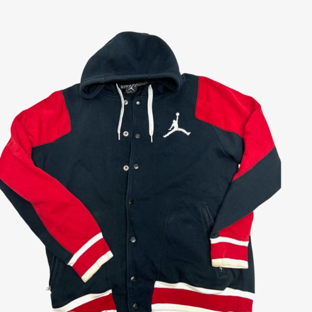 Air Jordan Hoodie Men’s  L Button Fleece Sweat Jacket Embroidered Logo black Red